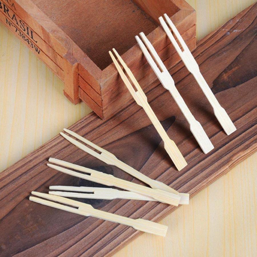 UPlama 600Pcs Bamboo ForksWooden Appetizer Forks for Appetizer Cocktail Fruit Pastry Dessert3.4inch｜kame-express｜06