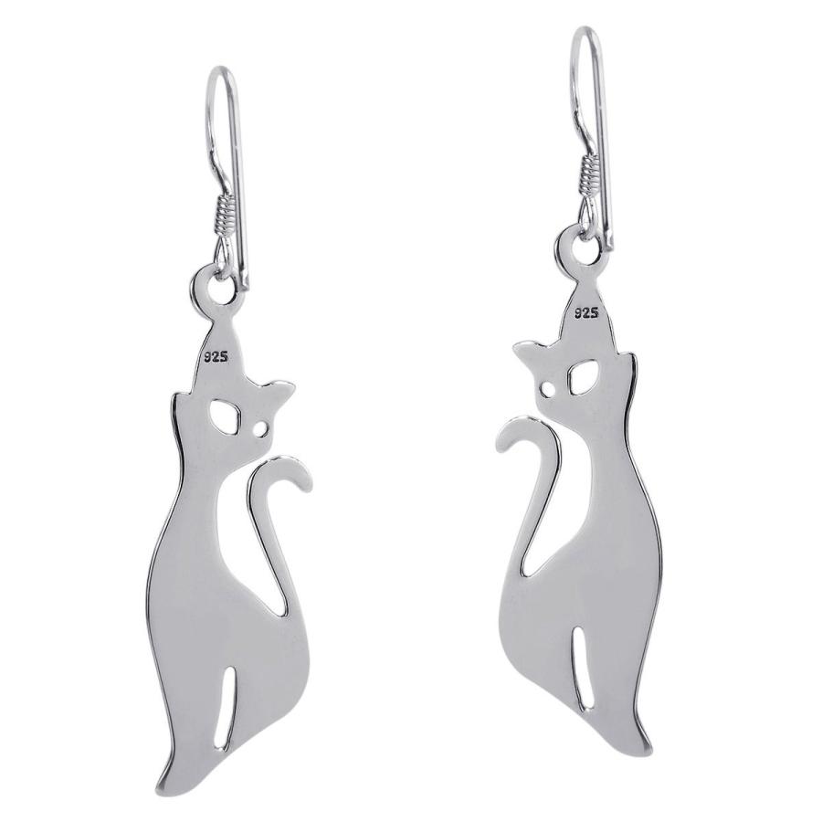 AeraVida Trendy Foxy Cat .925 Sterling Silver Dangle Earrings | Cat Earrings Sterling Silver | Jewelry With Cats for Wom｜kame-express｜03