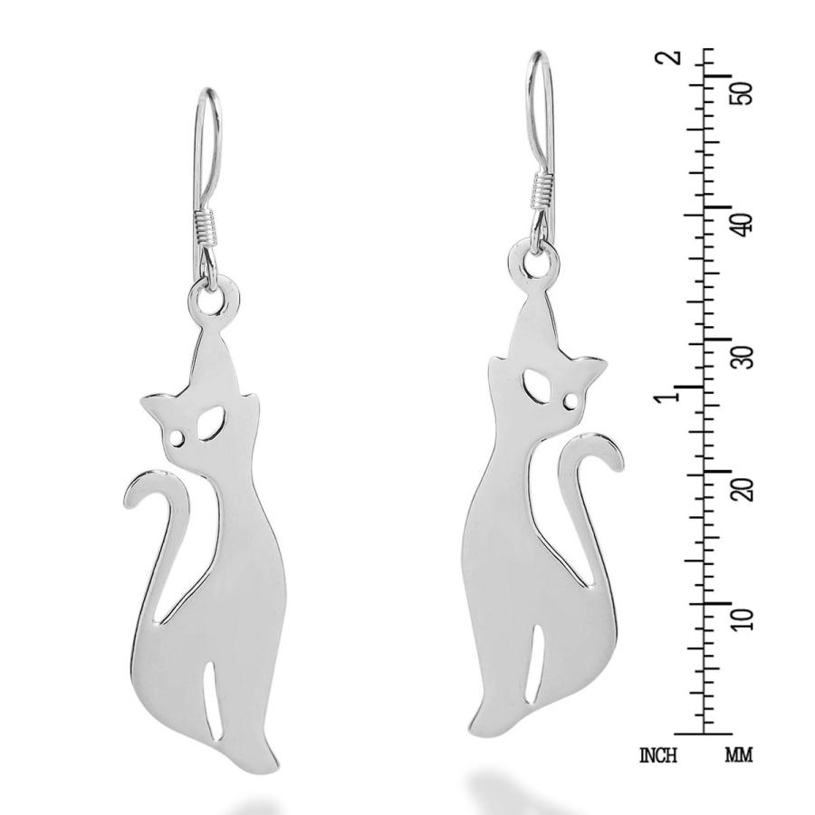 AeraVida Trendy Foxy Cat .925 Sterling Silver Dangle Earrings | Cat Earrings Sterling Silver | Jewelry With Cats for Wom｜kame-express｜04