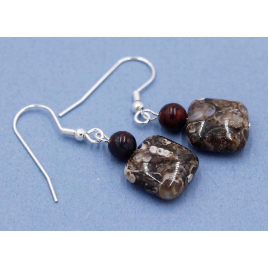 Fossil Hunter Brown Turritella Fossil Agate Natural Stone Earrings 1.5 Inches｜kame-express｜05