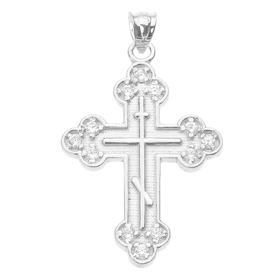 Religious Jewelry by FDJ 925 Sterling Silver CZ Eastern Orthodox Cross Pendant KUFB4VWG56かめよし