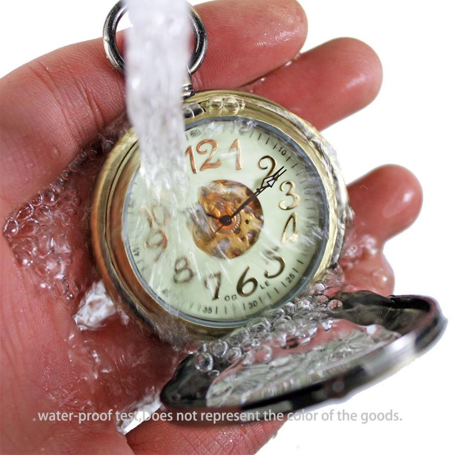 OGLE Waterproof Chain Black Silver Roman Fob Self Winding Automatic Skeleton Mechanical Pocket Watch｜kame-express｜06