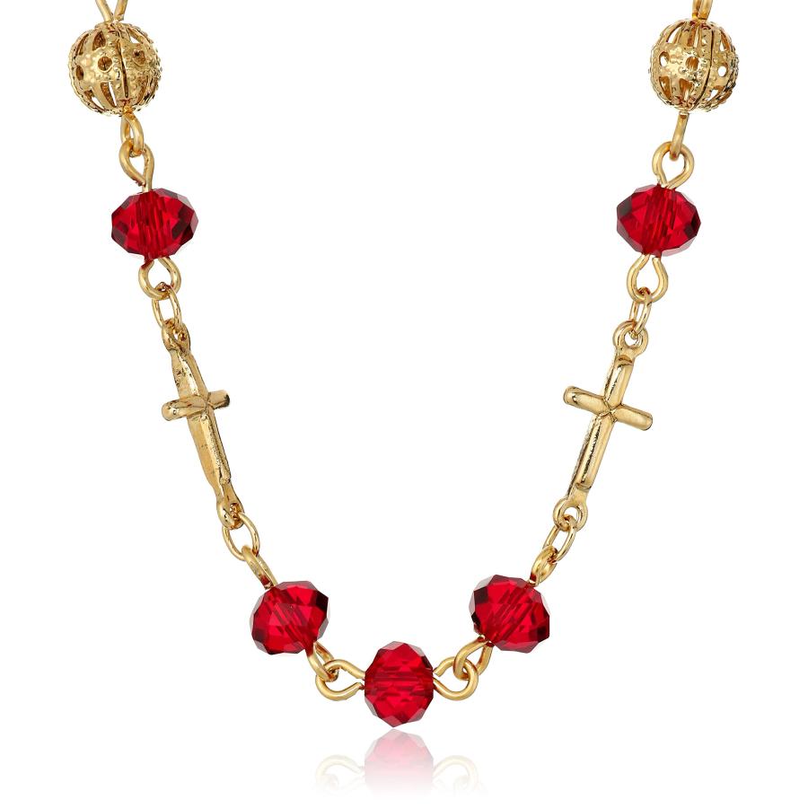 Symbols of Faith 14k Gold-Dipped Red Beaded Cross Strand Necklace 16 ...