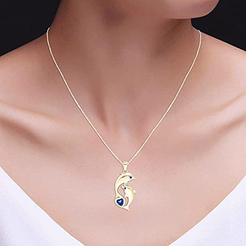 AFFY Mother's Day Jewelry Gift Heart And Round Cut Simulated Blue Sapphire Dolphin Pendant Necklace In 14k Yellow Gold O｜kame-express｜05