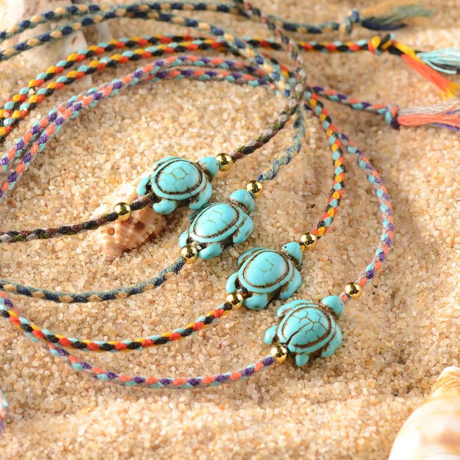 Jeka Handmade Sea Turtle Anklets Bracelets for Women Girls Beach Friendship 10 Pcs Set Boho Adjustable Rope Hawaiian Foo｜kame-express｜05