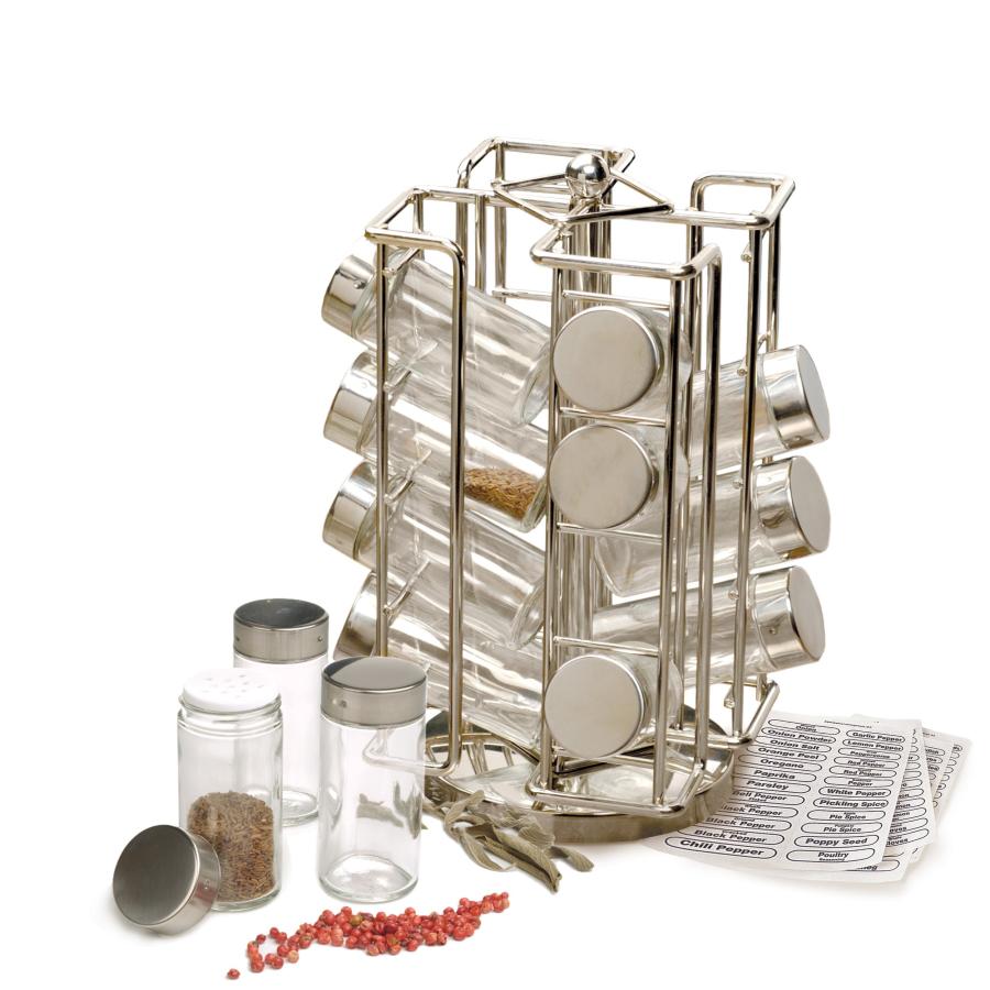 RSVP International Revolving Chrome Rack Set Includes 16 Spice Jars | 9 ...