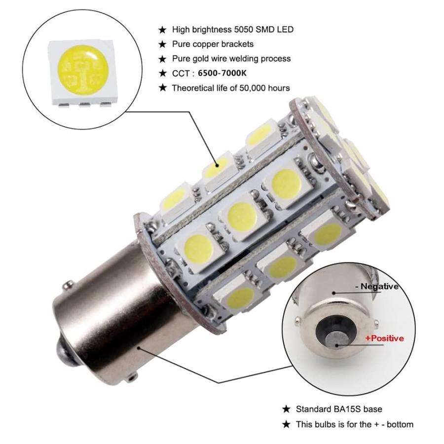 GRV Ba15s 1156 1141 High Power Car LED Bulb 24-5050SMD AC/DC 12V-24V Cool White Pack of 2｜kame-express｜04