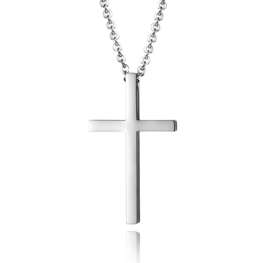 Reve Simple Stainless Steel Silver Tone Cross Pendant Chain Necklace ...