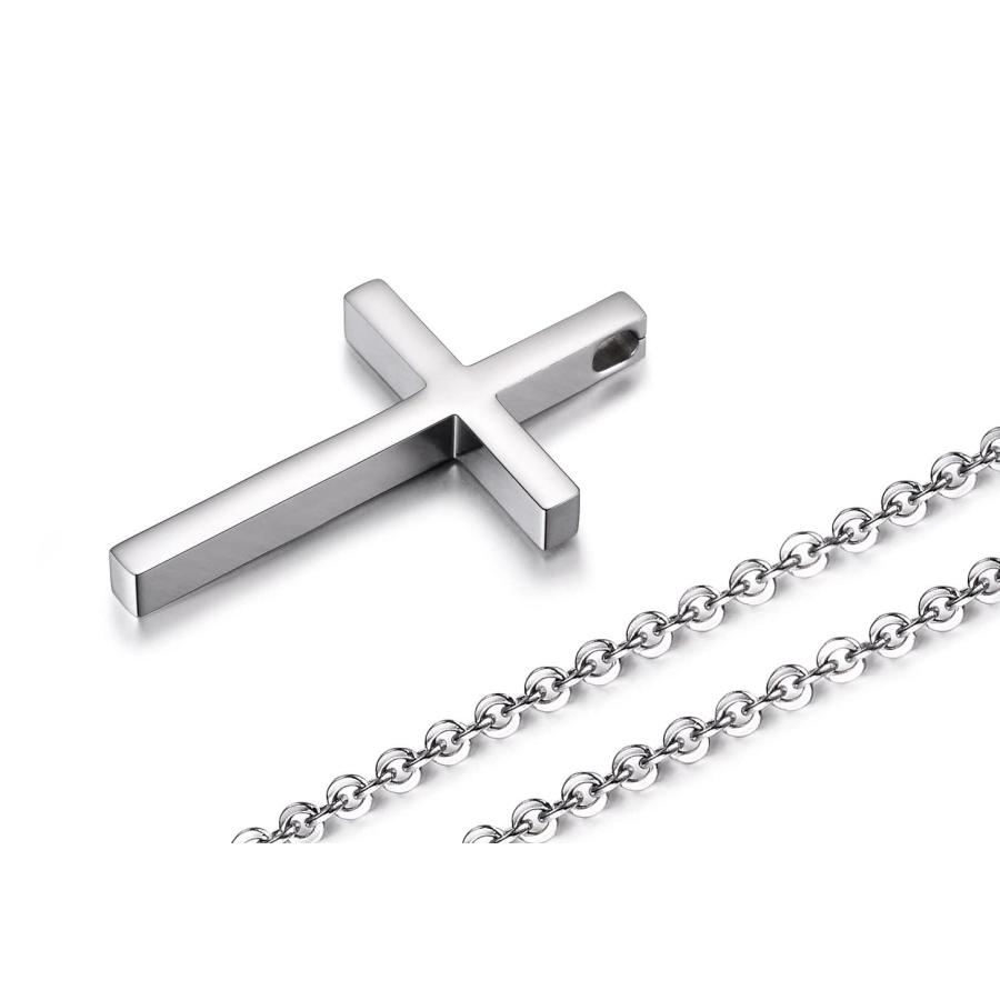 Reve Simple Stainless Steel Silver Tone Cross Pendant Chain Necklace ...