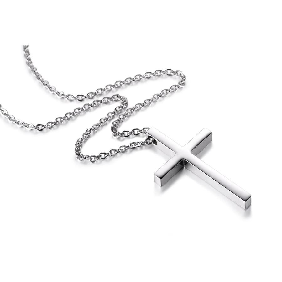 Reve Simple Stainless Steel Silver Tone Cross Pendant Chain Necklace ...