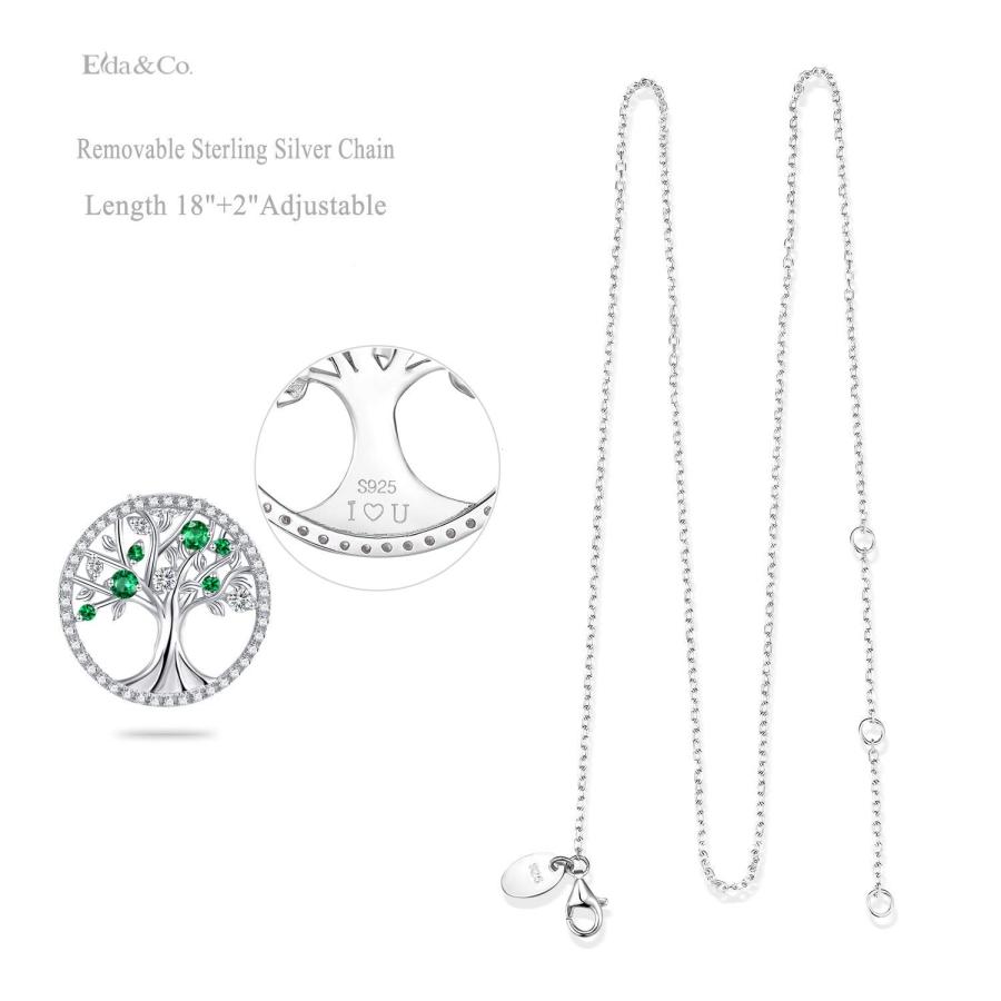 ELDA & CO. May Birthstone Emerald Necklace for Women Tree of Life Necklace Mom Wife Birthday Gifts Wife Sterling Silver｜kame-express｜04