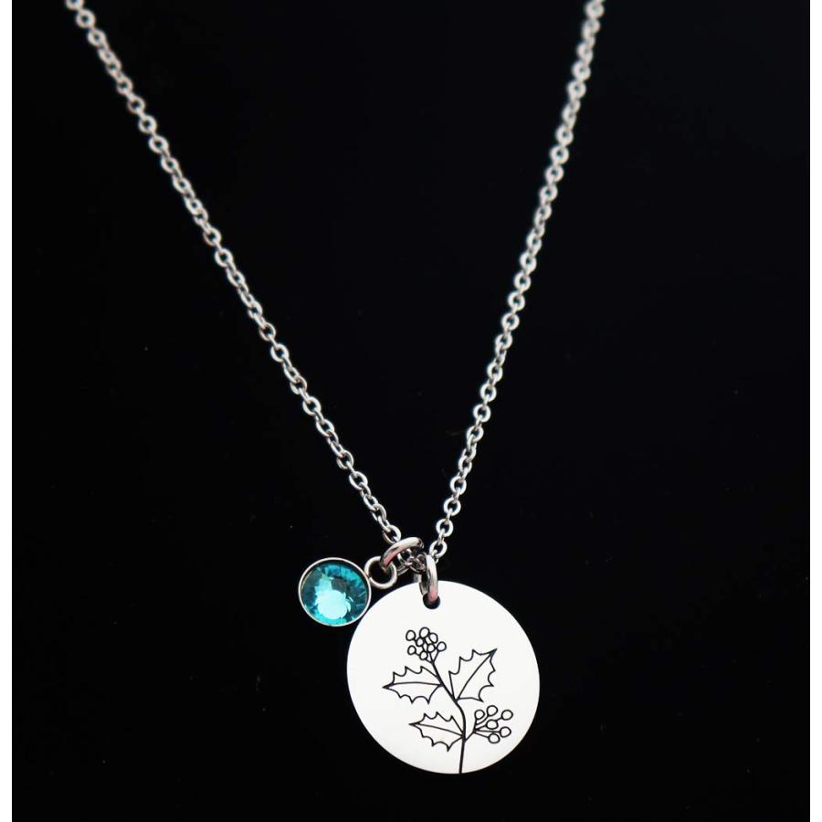 Eilygen Birth Month Flower Necklace Stainless Steel Disc Pendant Necklace with Birth Stone Charm Birhday Gift for Mom Si｜kame-express｜03