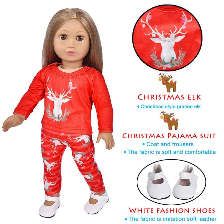 ebuddy Doll Clothes and Accessories 5pc Christmas Clothes Dress with 1 Pair Shoes for 18 inch Girl DollMost 18 Inch Doll｜kame-express｜03