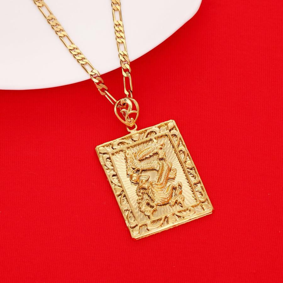 24K Gold Plating Chinese Zodiac Dragon Pendant Hiphop Rock Necklace Jewelry｜kame-express｜03