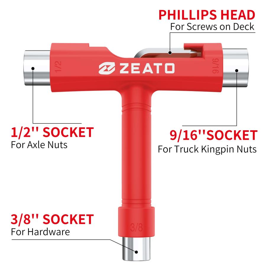 Zeato All-in-One Skate Tools Multi-Function Portable Skateboard T Tool Accessory with T-Type Allen Key and L-Type Philli｜kame-express｜02