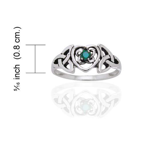 May Birthstone Ring - Sterling Silver Simulated Emerald Glass Celtic Trinity Knot Heart Size 6(Sizes 45678910)｜kame-express｜02