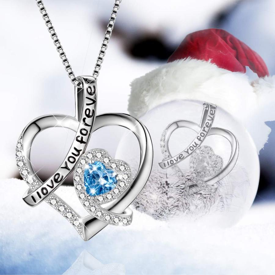 VANLAMS Heart Necklaces for Women Sterling Silver Blue CZ Heart Pendant I Love You Forever Necklaces Birthday Mothers Da｜kame-express｜02