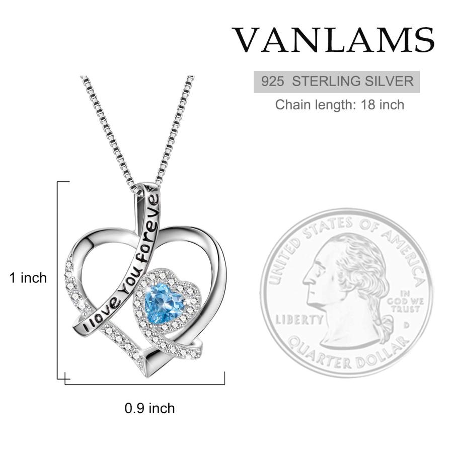 VANLAMS Heart Necklaces for Women Sterling Silver Blue CZ Heart Pendant I Love You Forever Necklaces Birthday Mothers Da｜kame-express｜03