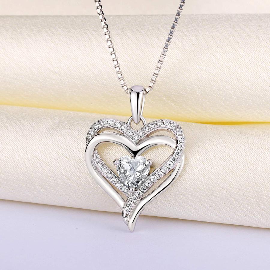 YL Women's Heart Necklace Sterling Silver Filigree Love Heart Pendant 18k White Gold Cubic Zirconia Jewelry｜kame-express｜04