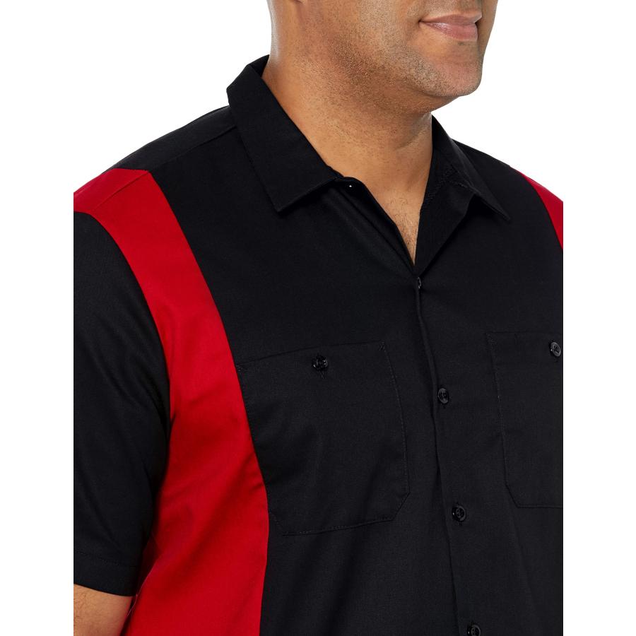 Dickies Men's Short-Sleeve Two-Tone Work Shirt Black/English Red X-Large｜kame-express｜03