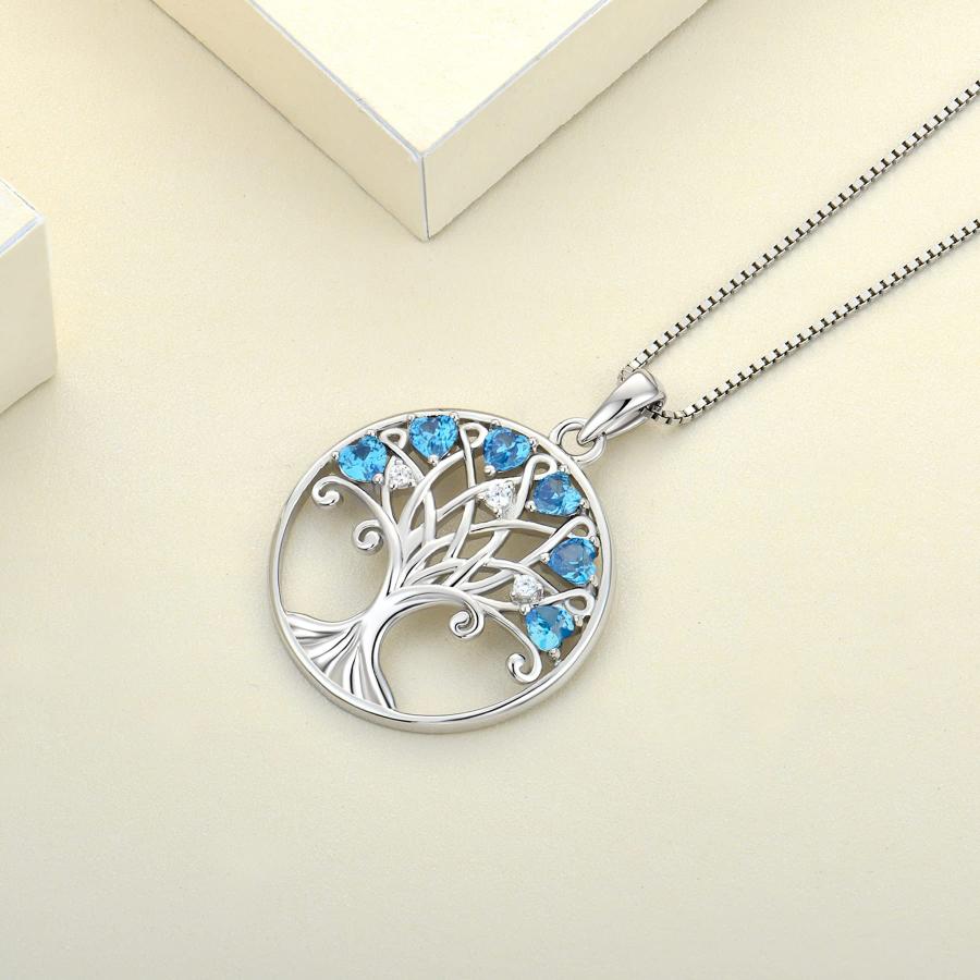 YL Tree of Life Necklace Heart Family Tree Pendant Sterling Silver Created Aquamarine Jewelry Gift for Women｜kame-express｜05