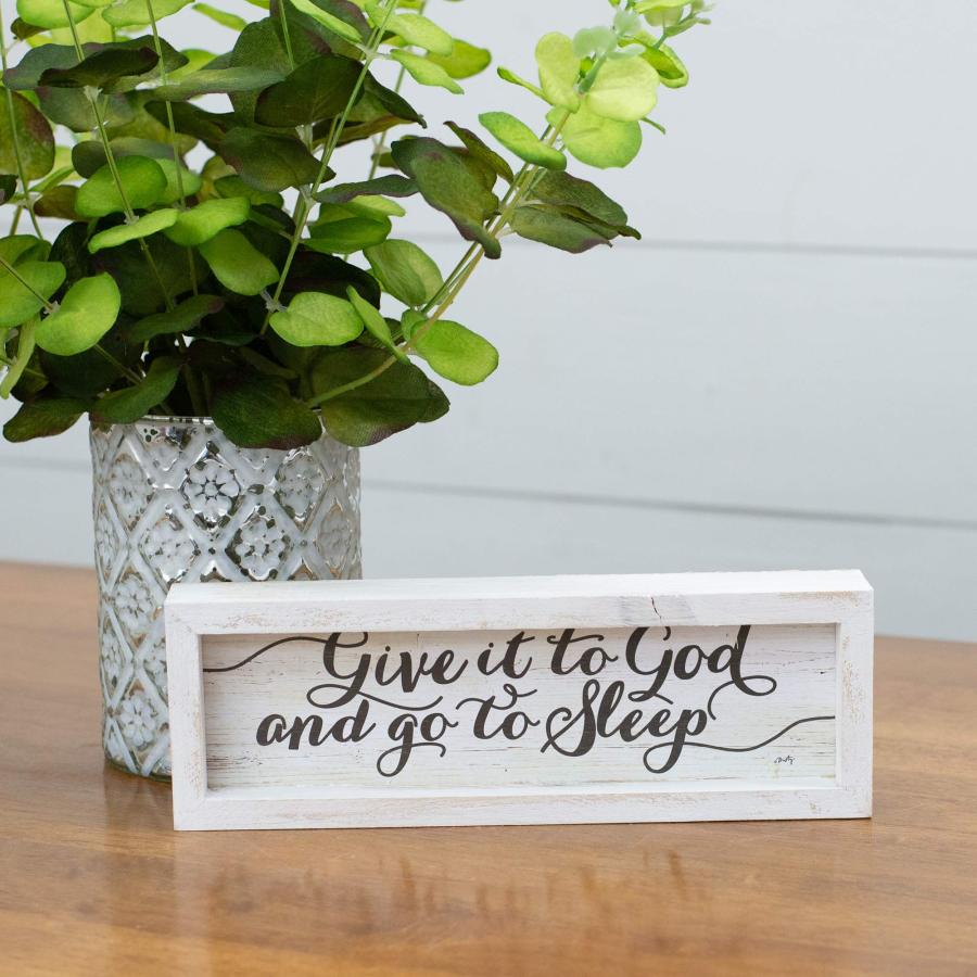 Dicksons Give It to God Go to Sleep Whitewashed 10 x 3 Wood Tabletop Plaque｜kame-express｜02