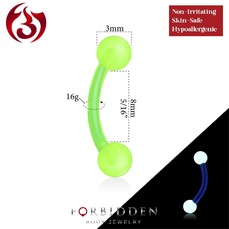 Forbidden Body Jewelry 16g 8mm Daith Earring Eyebrow Ring and Rook Piercing Acrylic Green Glow-In-The-Dark Retainer｜kame-express｜02