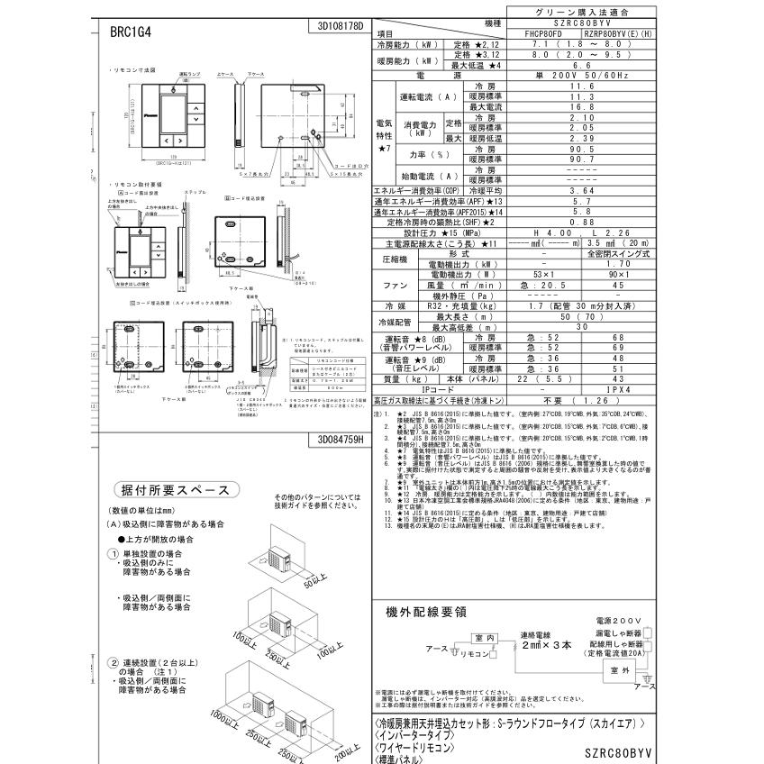 ダイキン（DAIKIN） 【在庫品】ダイキン SZRC80BYV 業務用エアコン 3