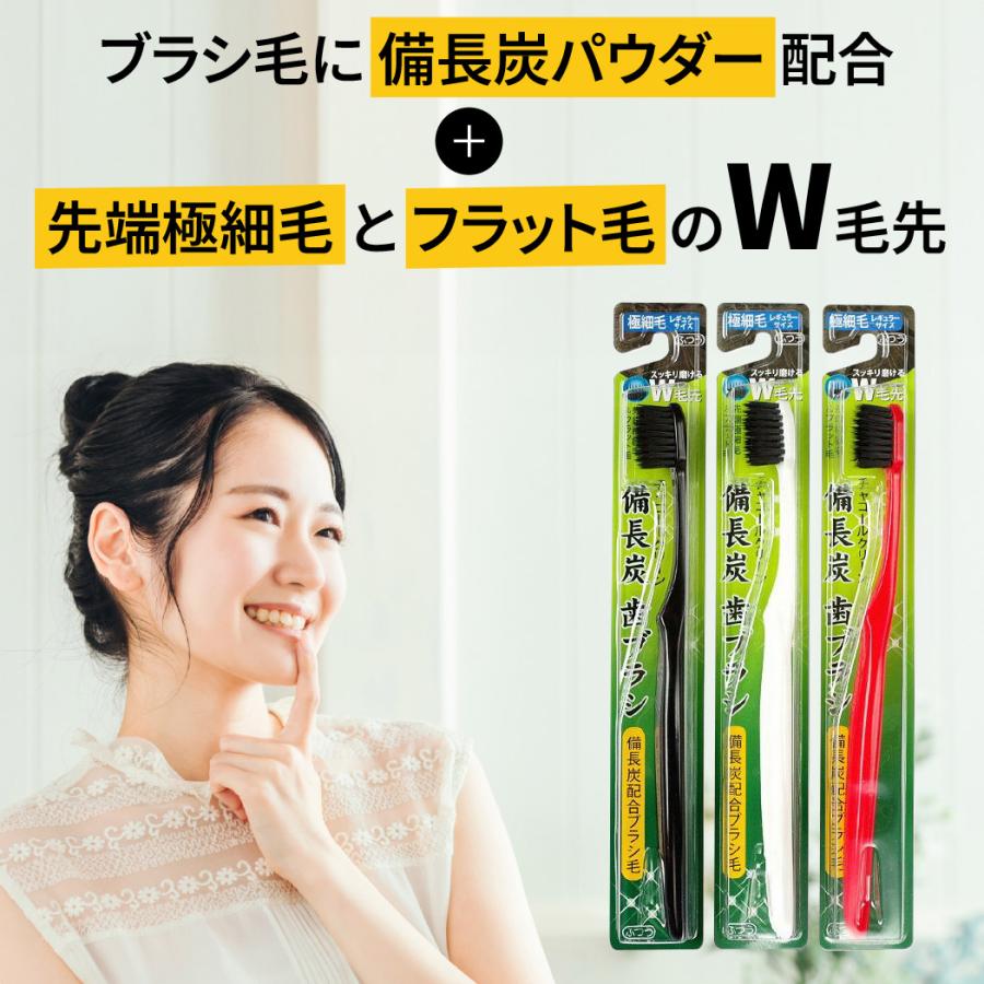 備長炭歯ブラシ 同色3本セット チャコールクリーン 備長炭配合ブラシ毛