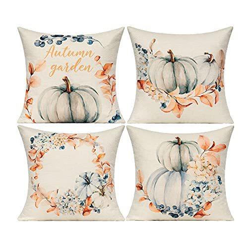 All Smiles クッションカバー かぼちゃ 葉 紅葉 秋 万聖節 45 45cm おしゃれ 北欧 4枚セット かわいい 面白い 雑貨 インテリア 最新コレックション