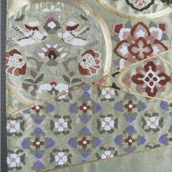 エ107】西陣逸品 振袖可 唐草花装飾紋 正絹六通高級美術袋帯 新品同様