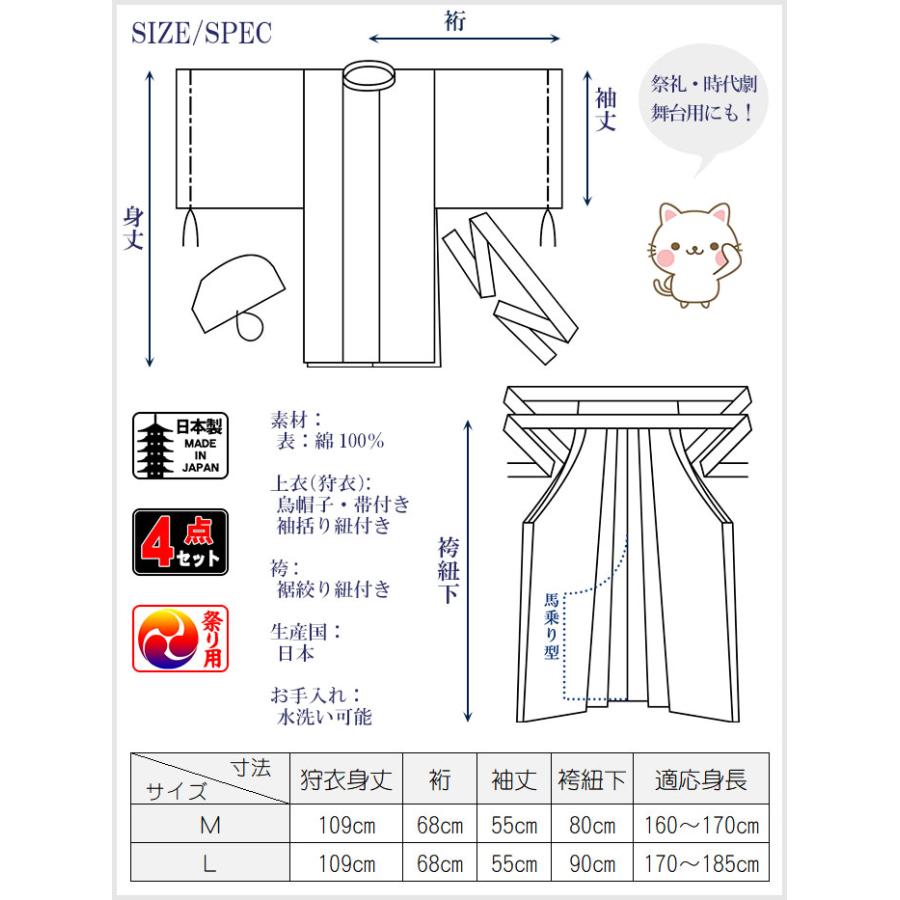 白丁4点セット 狩衣 帯 袴 烏帽子 上衣 腰帯 うまのり袴 えぼし 白張り