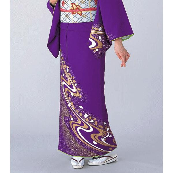 訪問着 胴抜き 女性 踊り 絵羽 洗える着物 紫 流水 花筏