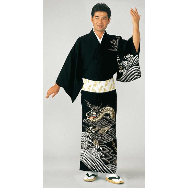 訪問着 着物 反物 女性 男性 踊り 絵羽 洗える着物 黒 昇り竜 : カメヤ