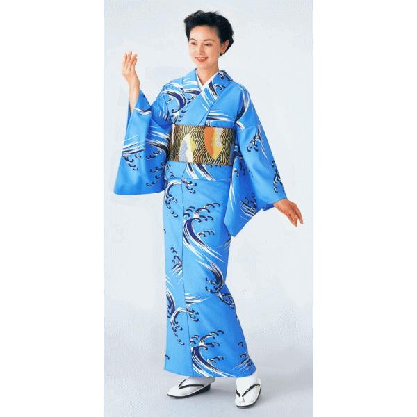 小紋 着物 反物 レディース 踊り 舞台 おしゃれ モダン 小紋 波頭 青 洗える着物