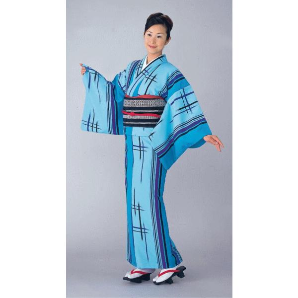 小紋 着物 反物 キング幅 踊り 舞台 モダン 小紋 洗える着物 縞 井桁 青