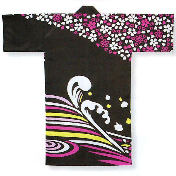 踊り 半纏 長 法被 はっぴ メンズ レディース 袢天 よさこい 祭り 半纏 半天 黒 桜 流水