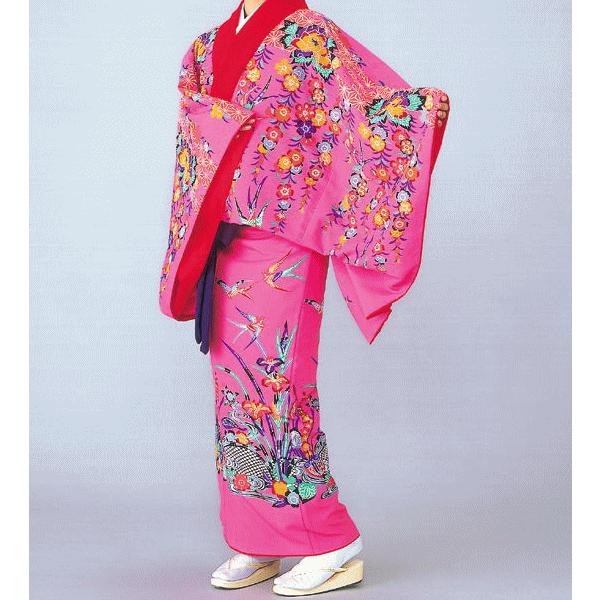 琉球 舞踊 衣装 ピンク 菖蒲 沖縄 民謡 紅型 打掛 洗える着物 踊り衣裳