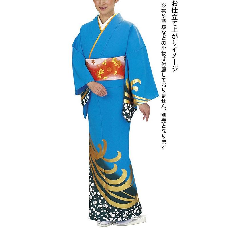 訪問着 着物 反物 女性 男性 踊り 絵羽 スカイブルー 紺鼠 風 箔紙 
