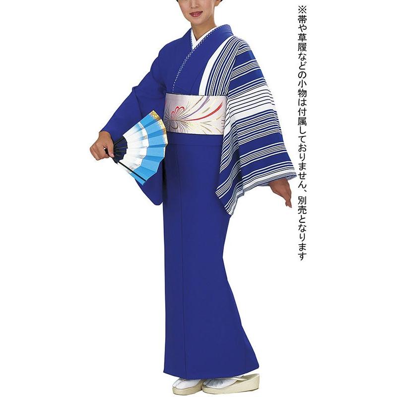 新絵羽着物 レディース プレタ 踊り 絵羽 訪問着 洗える着物 群青色 矢鱈縞