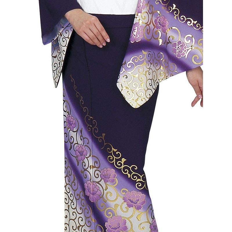 訪問着 着物 反物 女性 男性 踊り 絵羽 紫紺 クリーム 唐草牡丹 洗える