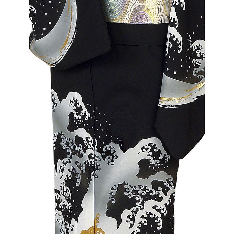 訪問着 着物 反物 女性 男性 踊り 絵羽 黒 荒波 洗える着物 : カメヤ