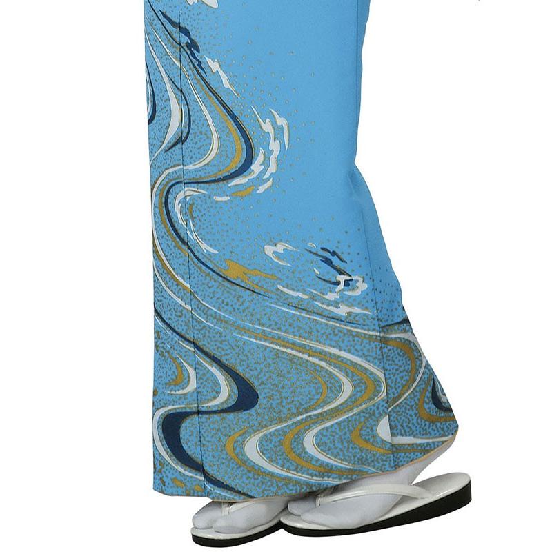 訪問着 女性 胴抜き プレタ 踊り 絵羽 洗える着物 水色 川