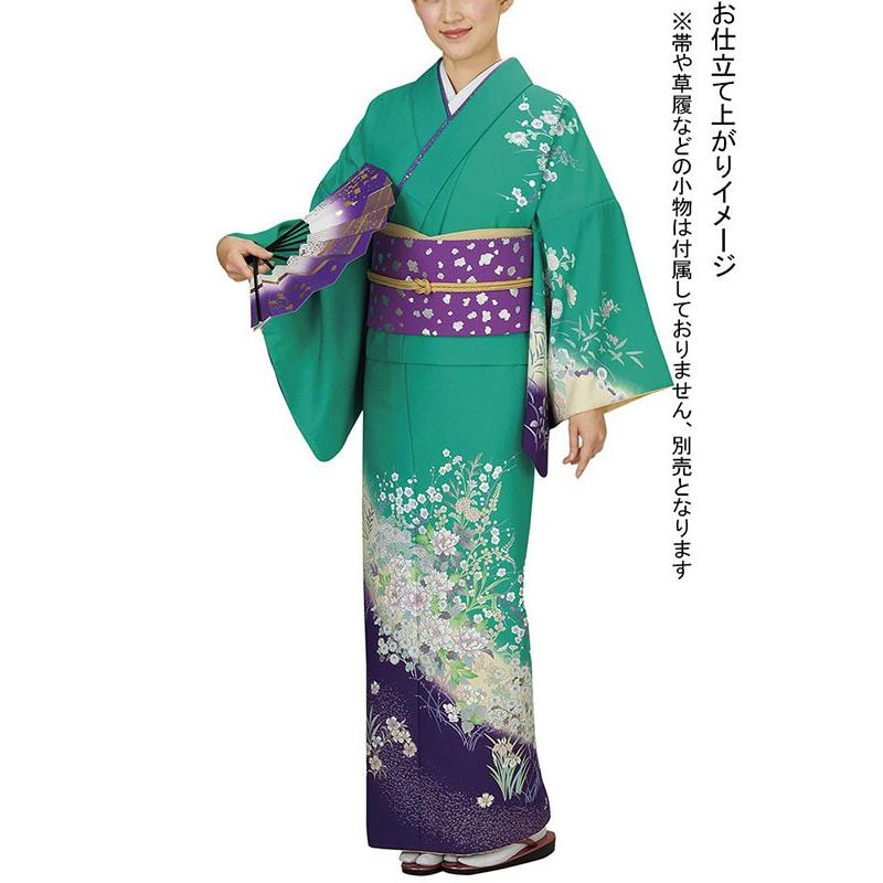 訪問着 着物 反物 女性 男性 踊り 絵羽 浅葱色 紫 牡丹 菊 梅 洗える