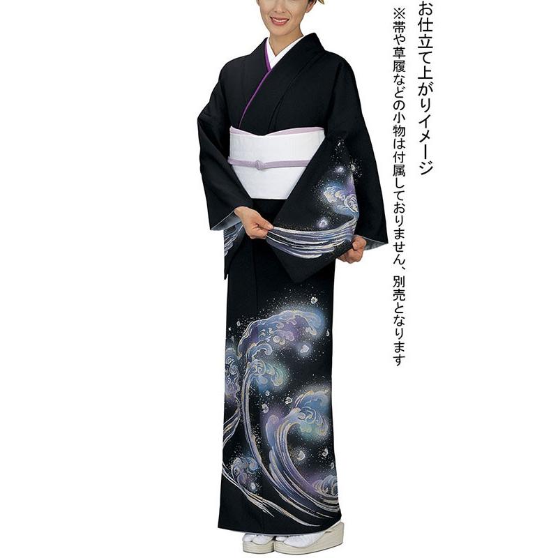 訪問着 着物 反物 女性 男性 踊り 絵羽 黒 波頭 洗える着物 : カメヤ 