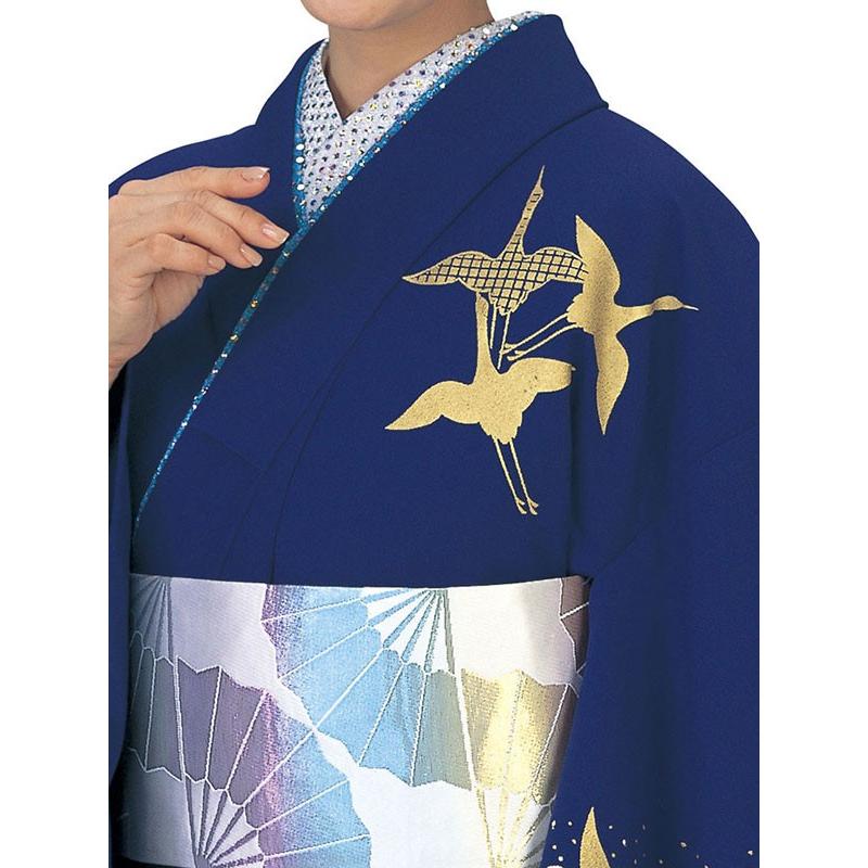 訪問着 女性 胴抜き プレタ 踊り 絵羽 洗える着物 シルク加工 濃藍地