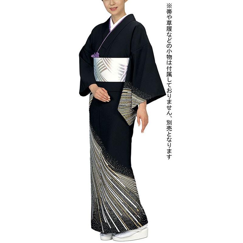 訪問着 女性 胴抜き プレタ 踊り 絵羽 訪問着 洗える着物 シルク加工 黒地 流星?