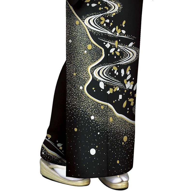 訪問着 着物 反物 女性 男性 結婚式 黒 桜 流水 洗える着物 : カメヤ