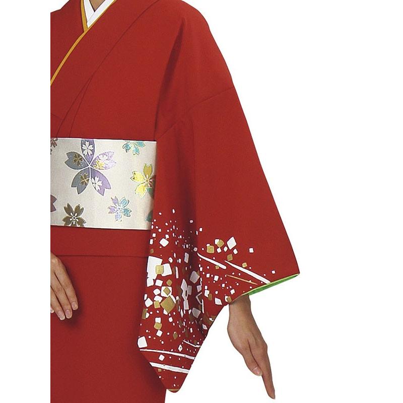 訪問着 着物 反物 女性 男性 結婚式 赤 金箔紙 洗える着物 : カメヤ