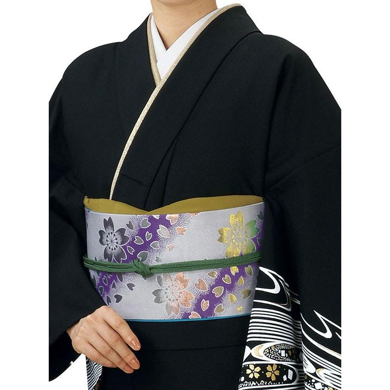 訪問着 女性 胴抜き プレタ 踊り 絵羽 洗える着物 シルク加工 黒地 桜